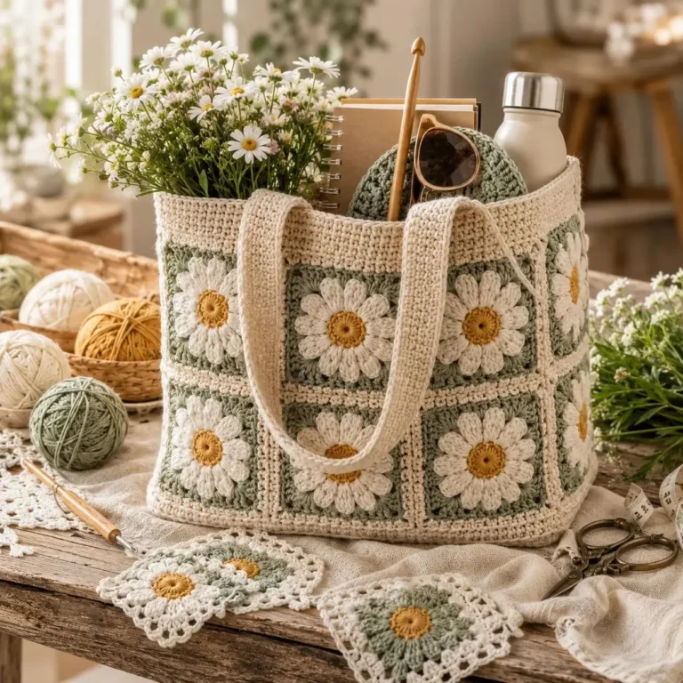 Crochet Daisy Tote Bag